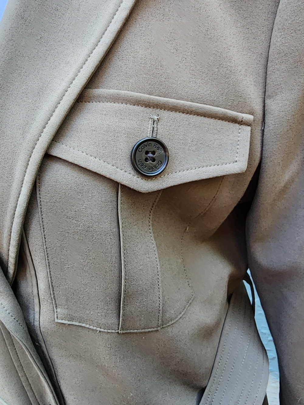 Calvin Klein Khaki Tan Belted Safari Blazer Jacket Utility Cargo Size 6 - Picture 6 of 16